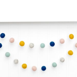 Felt Ball Garland: Mint, Navy, Blush, Mustard, Oatmeal Decor