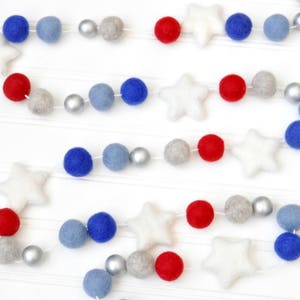 Patriotic Felt Ball Garland: Red, White, Blue Star Decor