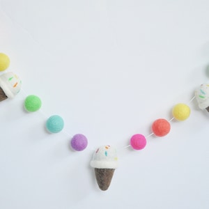 Ice Cream Felt Ball Garland - Ice Cream Party Decoration - Summer Banner - Birthday Bunting