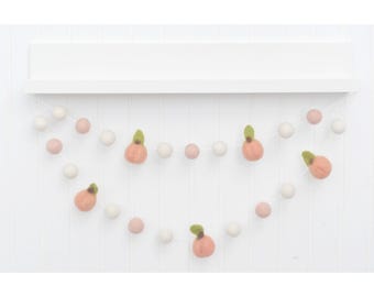 Felt Peach Garland: Blush & Ivory Wool Ball Banner