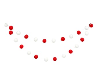 Classic Christmas Garland: Red and White Wool Felt Balls