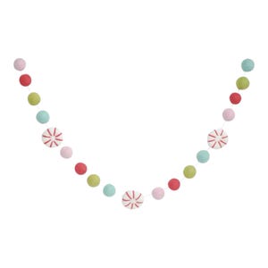 Pepparmynta Girlang - Julbanderoll - Grandekoration - Röd Rosa Blå Grön Filtpompoms