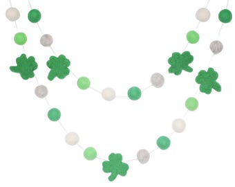 Guirnalda de bolas de fieltro de trébol: decoración para la repisa de la chimenea del Día de San Patricio