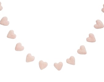 Blush felt heart garland - Valentines Day Decoration - Pink Bunting