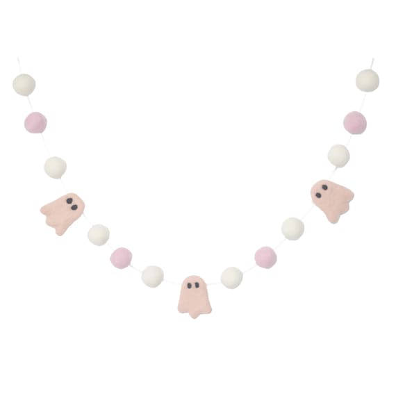 Pink Halloween Ghost Felt Ball Garland