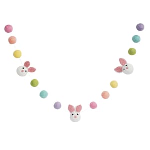 Easter Bunny Garland - Spring Decoration - Bright Rainbow Felt Balls