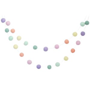 Pastel Rainbow Felt Ball Garland - Spring Mantel Decoration -Easter Decor - Wool Pom Poms (1 inch size)
