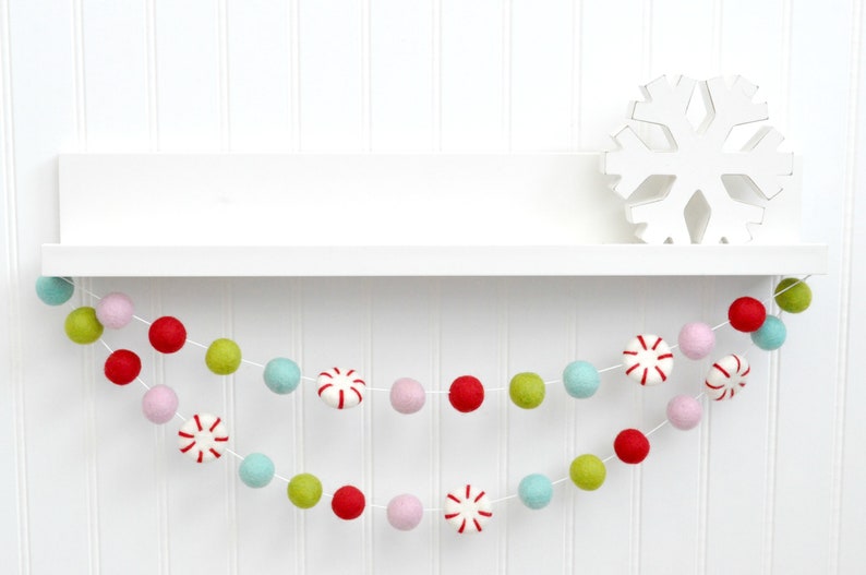 Peppermint Felt Ball Garland Christmas Garland Christmas image 1