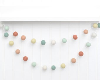 Farmhouse Spring Decoration - Easter Garland - Pastel Wool Felt Balls