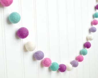 Frozen Birthday Party - Felt Ball Garland - Little Girls Room - Playroom Decoration - Pink, Purple, Aqua