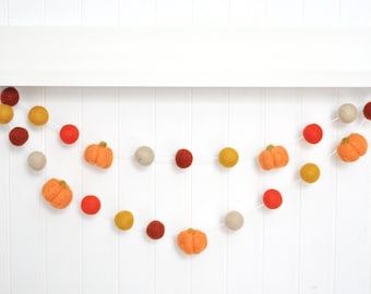 Fall Pumpkin Garland - Orange Yellow Felt Balls