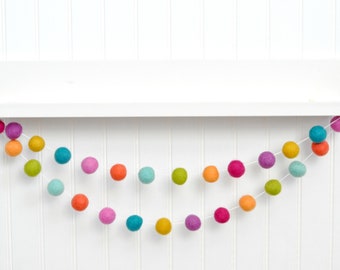 Colorful Christmas Tree Garland - Whimsical Holiday Decor - Wool Felt Balls