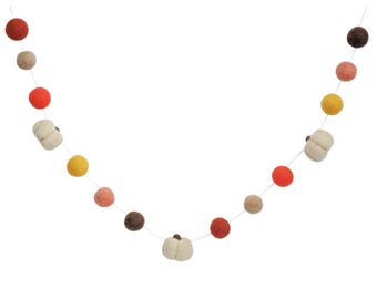 Classic Pumpkin Garland - Fall Decoration - Thanksgiving - Autumn - Orange, Mustard, Coral, Brown, Cream Felt Balls