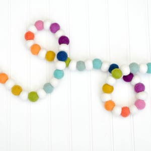 Rainbow Felt Ball Garland: 4ft Colorful Pom Pom Decor