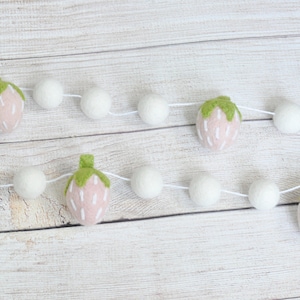 Felt Strawberry Garland - Summer Mantel Decoration - Blush and Ivory Wool Felt Balls