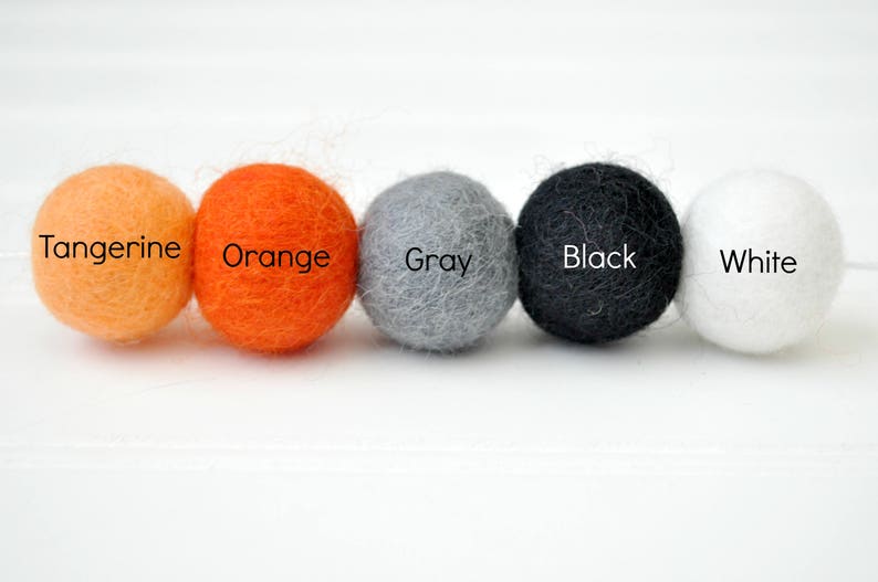 SALE Halloween Felt Ball Garland Orange, Gray, Black, White 6 feet, 24 felt balls image 6