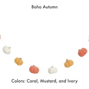 Boho themed all pumpkin felt garland with coral, mustard, and ivory pumpkins