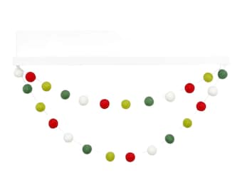 Guirlande de Noël boules en feutre de laine : pompons rouges, verts et blancs