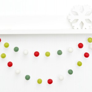 Classic Christmas Decor Holiday Tree Garland 1 inch Wool Felt Balls Red Green and White Pom Pom Bunting image 2
