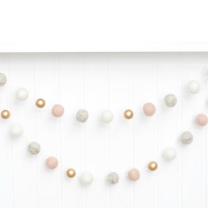 Felt Ball Garland: Pink, Gold, and Ivory - Baby Shower Decor