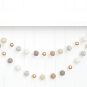 Farmhouse Christmas Garland - Neutral Holiday Tree - Gold, Stone, Beige, Cream, and Ivory Felt Balls