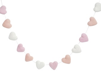 Valentine's Day Garland - All felt heart bunting - Pink, Blush, and White