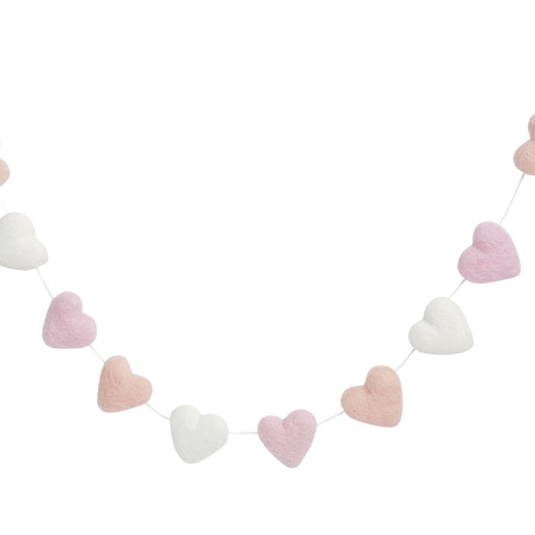 Valentine's Day Garland - All felt heart bunting - Pink, Blush, and White