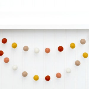 Fall Felt Ball Garland: Coral, Rust, Gold, Brown Wool Mantel Decor