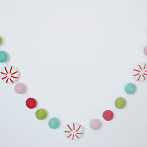 Peppermint Garland Christmas Banner Tree Decoration Red Pink Blue Green Felt Balls image 7