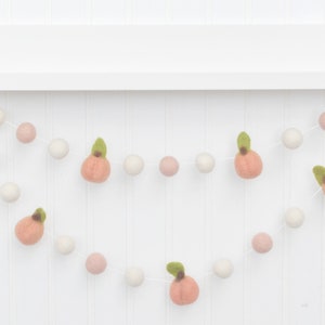 Sweet as a Peach Garland - Summer Mantel Decorations - Birthday Party Banner - Blush and Ivory Felt Balls