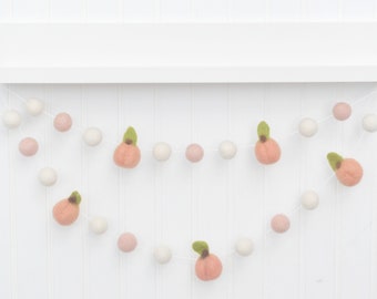 Sweet as a Peach Garland - Summer Mantel Decorations - Birthday Party Banner - Blush and Ivory Felt Balls