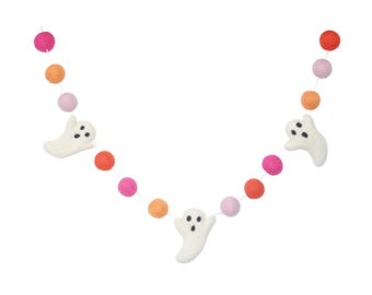 Groovy Pink Ghost Felt Ball Garland