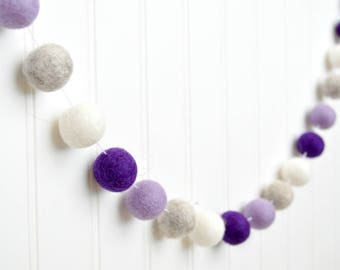Purple Gray Nursery Decoration - Felt Ball Garland - Little Girls Room - Playroom - Birthday Party