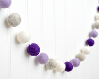 Purple Gray Nursery Decoration - Felt Ball Garland - Little Girls Room - Playroom - Birthday Party
