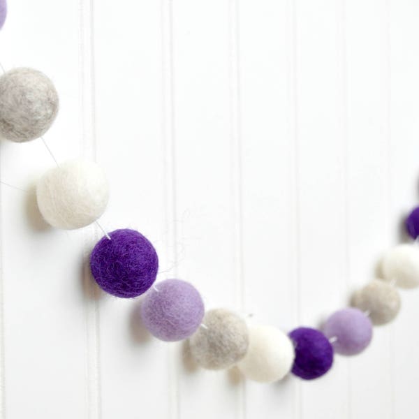 Purple Gray Nursery Decoration - Felt Ball Garland - Little Girls Room - Playroom - Birthday Party