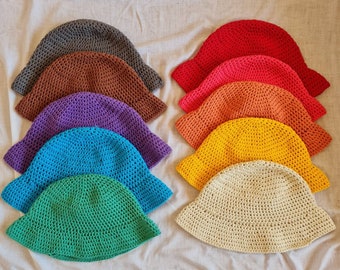Crochet Cotton Bucket Hat, Rainbow Colors, Vegan Friendly
