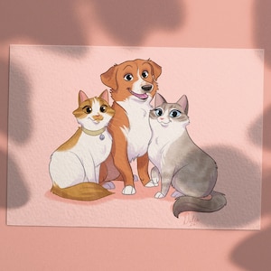 Cartoon Pet Portrait, Disney Style Pet Illustration, Custom Dog Birthday Gift, Dog Drawing, Cat Painting, Pet Loss Gift, Rainbow Bridge