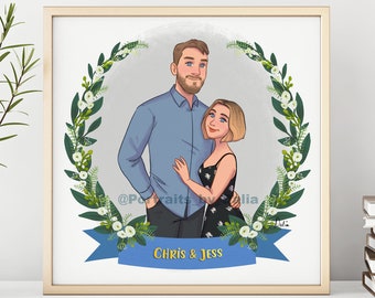 Ilustración de retrato familiar, dibujo de retrato de pareja personalizado, retrato de dibujos animados, retrato de mascota, regalo de aniversario, regalo de boda