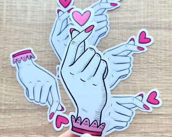 Stort fingerhjärta, stansat glansigt vinylklistermärke, rosa Kpop-klistermärken
