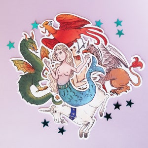 Medeltida klistermärkesset, Renässansklistermärken, Mytiska varelser, Gryffin Fantasy-klistermärken, Magiska varelser, Mytiska bestar, Griffin bild 8