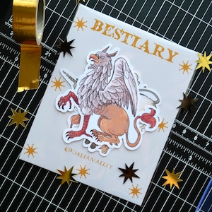 Medeltida klistermärkesset, Renässansklistermärken, Mytiska varelser, Gryffin Fantasy-klistermärken, Magiska varelser, Mytiska bestar, Griffin bild 1