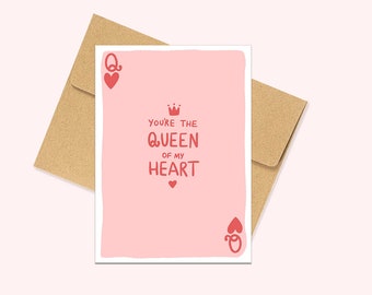 Queen of my Heart Valentines Day Card, Queen of Hearts, Cute Valentine Card, Romantic Card