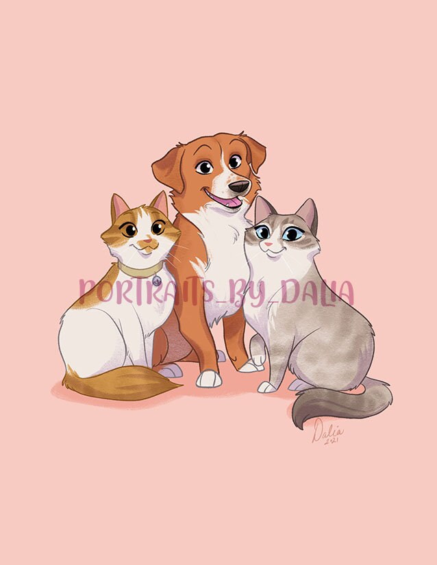 Cartoon Pet Portrait Disney Style Pet Illustration Custom Etsy