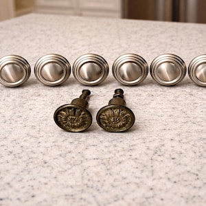 8-Fancy Pull-Knobs, Stainless, Brass, Metal, Handles, Pulls, 1990's, Cabinet/Dresser Drawer, Round (Read Description) (Shipping Included)