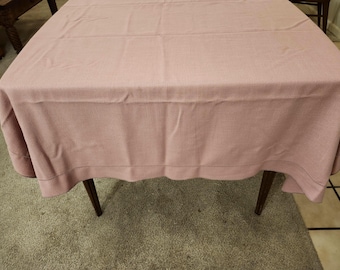 Vintage Square Rose-Colored Tablecloth/Cover, Linen, 50" x 48" (Shipping Included) (Please Read Description)