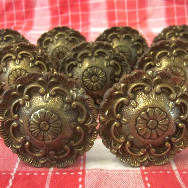 9-Fancy Large Pull-Knobs, Brass, Metal, Handles, Knobs, Pulls, Mid Century, Cabinet/Dresser Drawer, 1960's/70's, 2.5" (9 Pieces)