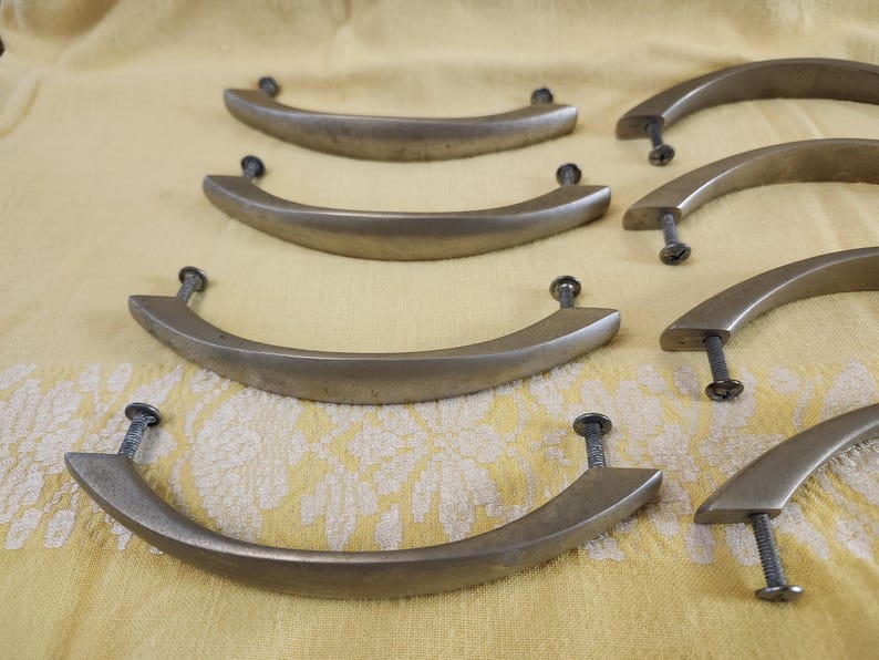 12-Mid-Century Pull-Knobs, Stainless, Metal, Handles, Knobs, Pulls, Cabinet/Dresser Drawer, 5.75" L (Read Description) (Shipping Included) Bild 9