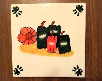 1-6x6 Talavera Clay Tile, Bell Pepper, Rabbit, Animal, (Trivet/Potholder) Kitchen (Please Read Description) (Shipping Included)