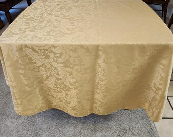 Vintage Gold Oval Tablecloth/Cover, Linen, 98" L x 59" W, Decorative, damask (Please Read Description) (Shipping Included)