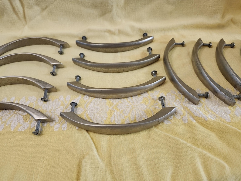 12-Mid-Century Pull-Knobs, Stainless, Metal, Handles, Knobs, Pulls, Cabinet/Dresser Drawer, 5.75" L (Read Description) (Shipping Included) Bild 6
